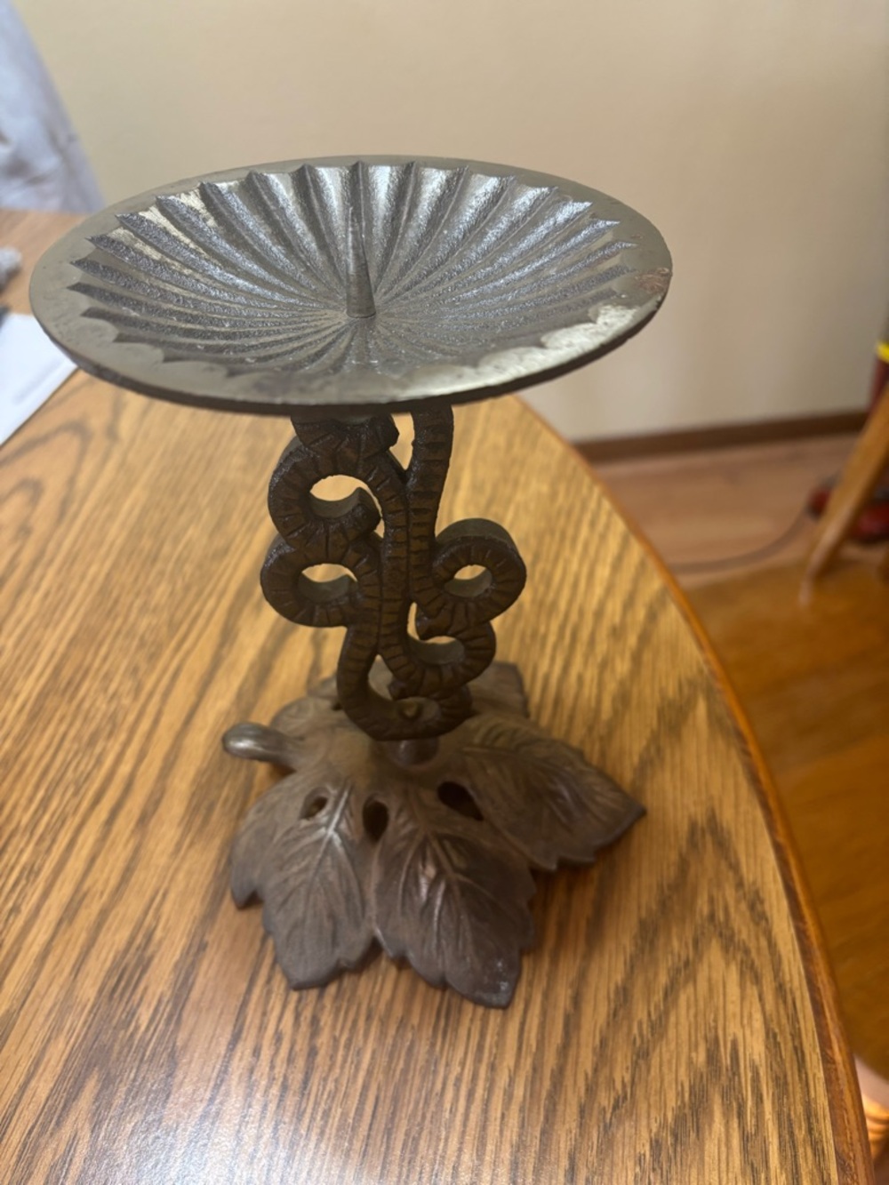 Ornate Cast Iron Candle Holder - Brown